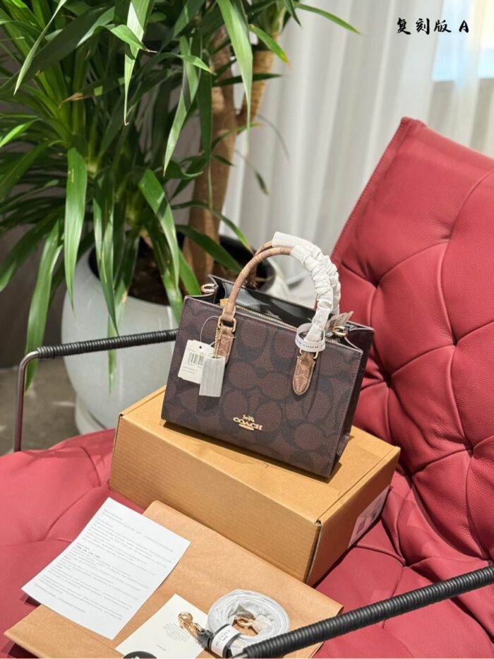 Coach Maggie Collection Tote 25 Small Size Dark Brown Canvas Multiple Carrying Options Ample Storage Capacity - Image 4