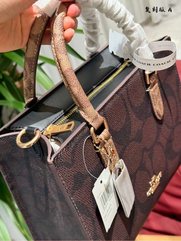 Coach Maggie Collection Tote 25 Small Size Dark Brown Canvas Multiple Carrying Options Ample Storage Capacity - Image 6