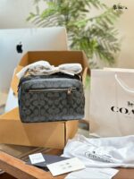 Coach Men'S Crossbody Shoulder Sports Camera Compact Square Bag Black-Grey Logo Multiple Compartments Ample Capacity