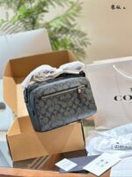 Coach Men'S Crossbody Shoulder Sports Camera Compact Square Bag Black-Grey Logo Multiple Compartments Ample Capacity - Image 2