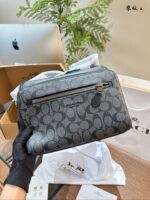 Coach Men'S Crossbody Shoulder Sports Camera Compact Square Bag Black-Grey Logo Multiple Compartments Ample Capacity - Image 6