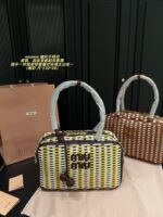 Miu Miu Woven Handle Bag Contrasting Colour Charm Casual, Holiday, Shopping