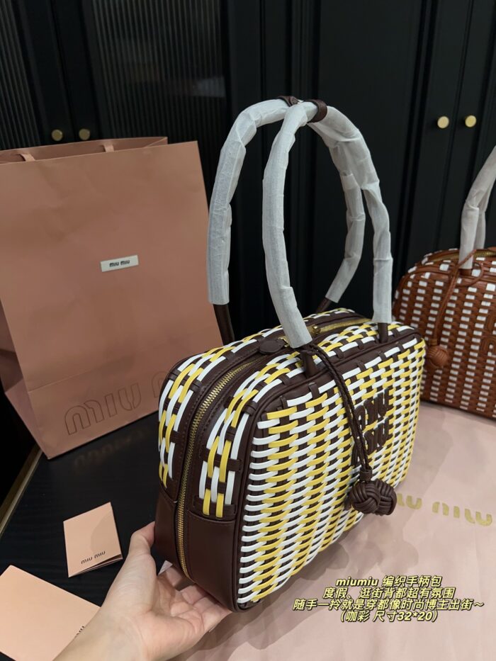 Miu Miu Woven Handle Bag Contrasting Colour Charm Casual, Holiday, Shopping - Image 3
