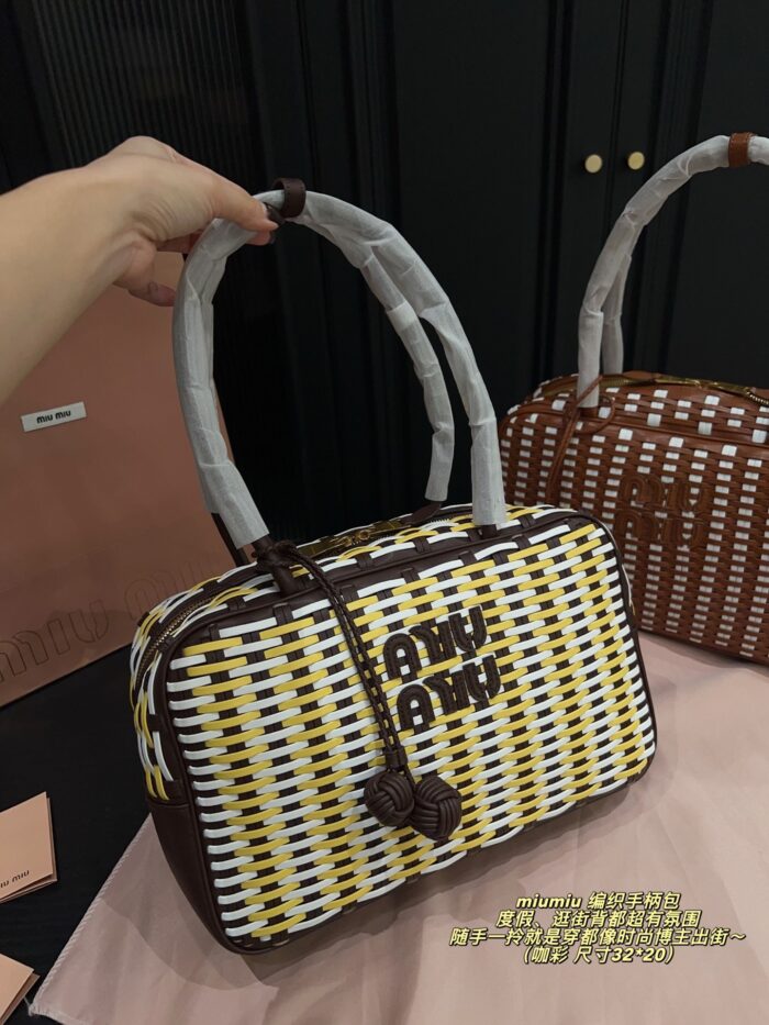 Miu Miu Woven Handle Bag Contrasting Colour Charm Casual, Holiday, Shopping - Image 6