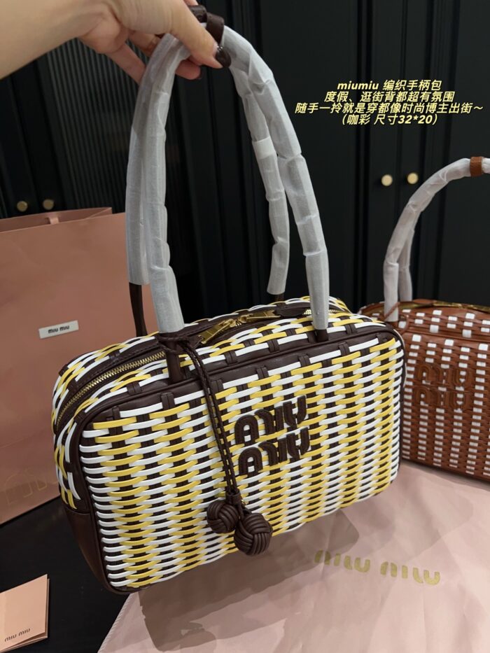 Miu Miu Woven Handle Bag Contrasting Colour Charm Casual, Holiday, Shopping - Image 8