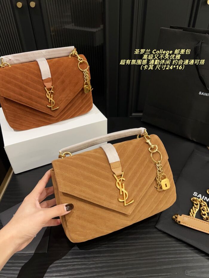 Yves Saint Laurent College Suede Messenger Bag Retro Elegance For Work, Leisure, And Versatile Styling - Image 3