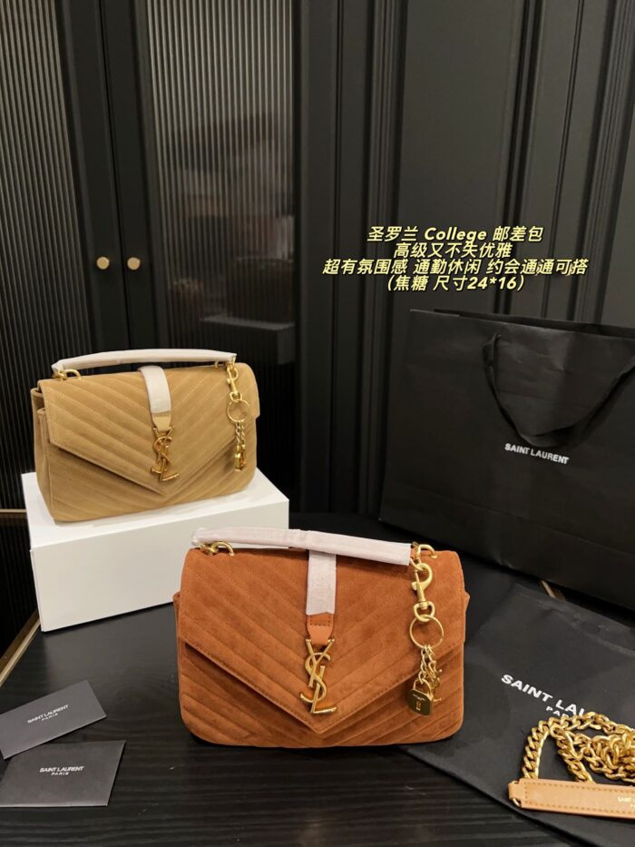 Yves Saint Laurent College Suede Messenger Bag Retro Elegance For Work, Leisure, And Versatile Styling - Image 11