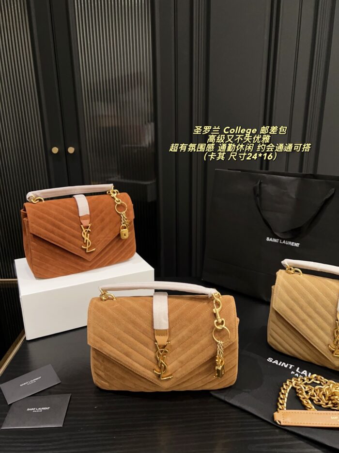 Yves Saint Laurent College Suede Messenger Bag Retro Elegance For Work, Leisure, And Versatile Styling - Image 12