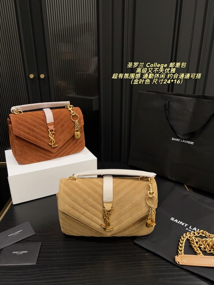 Yves Saint Laurent College Suede Messenger Bag Retro Elegance For Work, Leisure, And Versatile Styling - Image 13