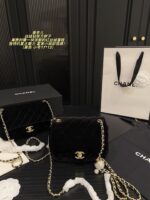 Chanel Velvet Diamond Ball Square Pouch Red Velvet Sparkling Diamond Double Ball Vintage Elegant Handbag - Image 3