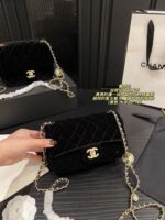 Chanel Velvet Diamond Ball Square Pouch Red Velvet Sparkling Diamond Double Ball Vintage Elegant Handbag - Image 4