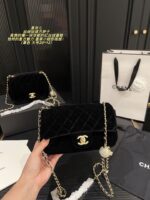 Chanel Velvet Diamond Ball Square Pouch Red Velvet Sparkling Diamond Double Ball Vintage Elegant Handbag - Image 5