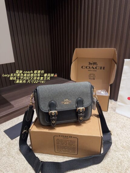 Coach Lucy Series Black Messenger Bag Genuine Leather Edging With Vintage-Inspired Sharp-Line Craftsmanship