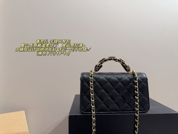 Chanel Handheld Accordion Bag Black Champagne Gold Multiple Compartments Long, Slim Silhouette - Image 3