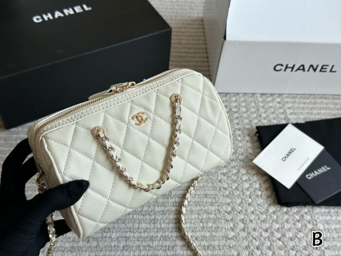 Chanel 25P Bowling Bag - Black With White Trim Boston Bag Carry Or Crossbody Comfortable And Durable Generous Capacity - Image 8