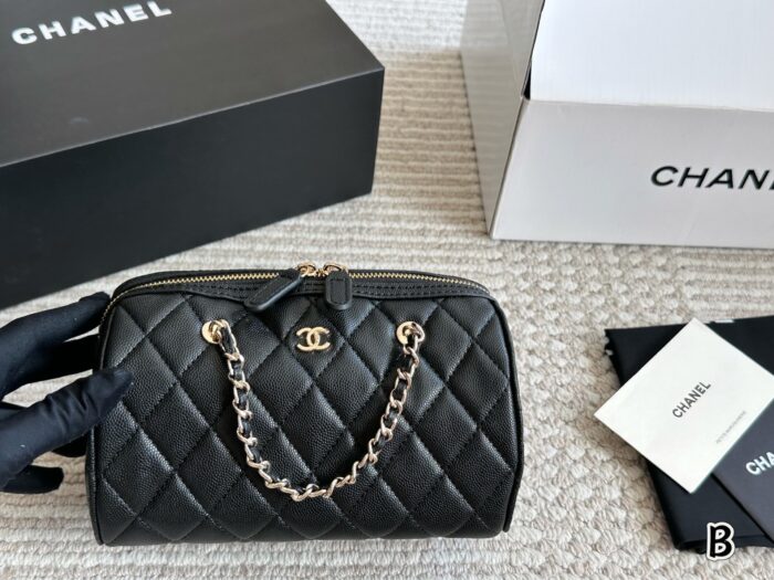 Chanel 25P Bowling Bag - Black With White Trim Boston Bag Carry Or Crossbody Comfortable And Durable Generous Capacity - Image 10