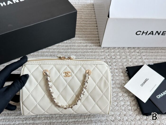 Chanel 25P Bowling Bag - Black With White Trim Boston Bag Carry Or Crossbody Comfortable And Durable Generous Capacity - Image 11