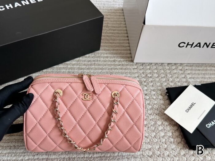 Chanel 25P Bowling Bag - Black With White Trim Boston Bag Carry Or Crossbody Comfortable And Durable Generous Capacity - Image 15