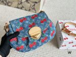 Louis Vuitton × Takashi Murakami Collaboration Cherry Denim Yuanbao Bag Monogram Denim Detachable Shoulder Strap Retro Single-Strap Crossbody Bag