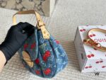 Louis Vuitton × Takashi Murakami Collaboration Cherry Denim Yuanbao Bag Monogram Denim Detachable Shoulder Strap Retro Single-Strap Crossbody Bag - Image 2