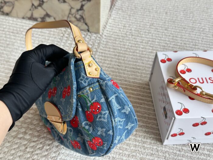 Louis Vuitton × Takashi Murakami Collaboration Cherry Denim Yuanbao Bag Monogram Denim Detachable Shoulder Strap Retro Single-Strap Crossbody Bag - Image 2