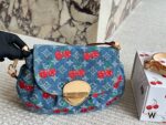 Louis Vuitton × Takashi Murakami Collaboration Cherry Denim Yuanbao Bag Monogram Denim Detachable Shoulder Strap Retro Single-Strap Crossbody Bag - Image 4