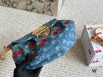 Louis Vuitton × Takashi Murakami Collaboration Cherry Denim Yuanbao Bag Monogram Denim Detachable Shoulder Strap Retro Single-Strap Crossbody Bag - Image 5