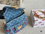 Louis Vuitton × Takashi Murakami Collaboration Cherry Denim Yuanbao Bag Monogram Denim Detachable Shoulder Strap Retro Single-Strap Crossbody Bag - Image 8