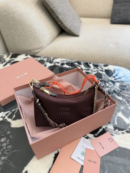 Miu Miu Burgundy Lunch Bag With Chain Detail