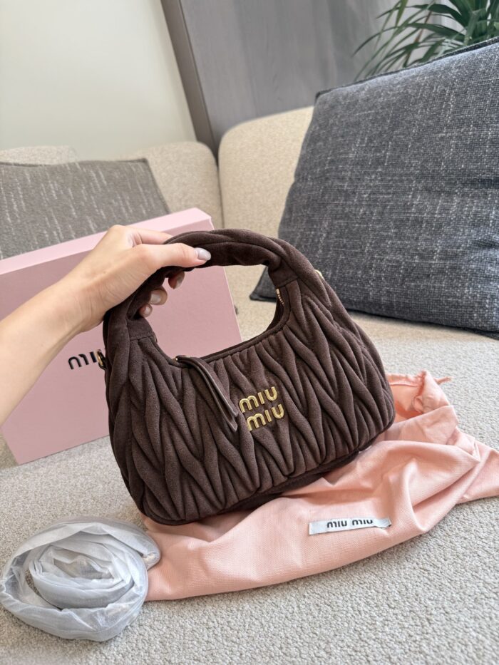 Miu Miu Small Hobo Bag Crumpled Lambskin With Suede Trim Luxuriously Soft Texture Stylish And Versatile - Image 1