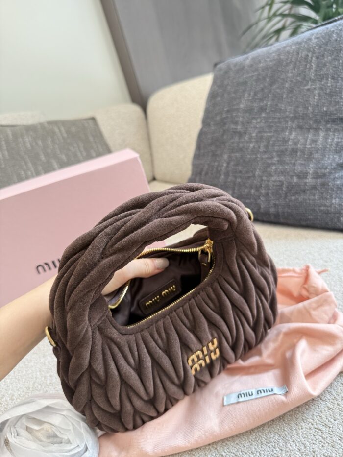 Miu Miu Small Hobo Bag Crumpled Lambskin With Suede Trim Luxuriously Soft Texture Stylish And Versatile - Image 2
