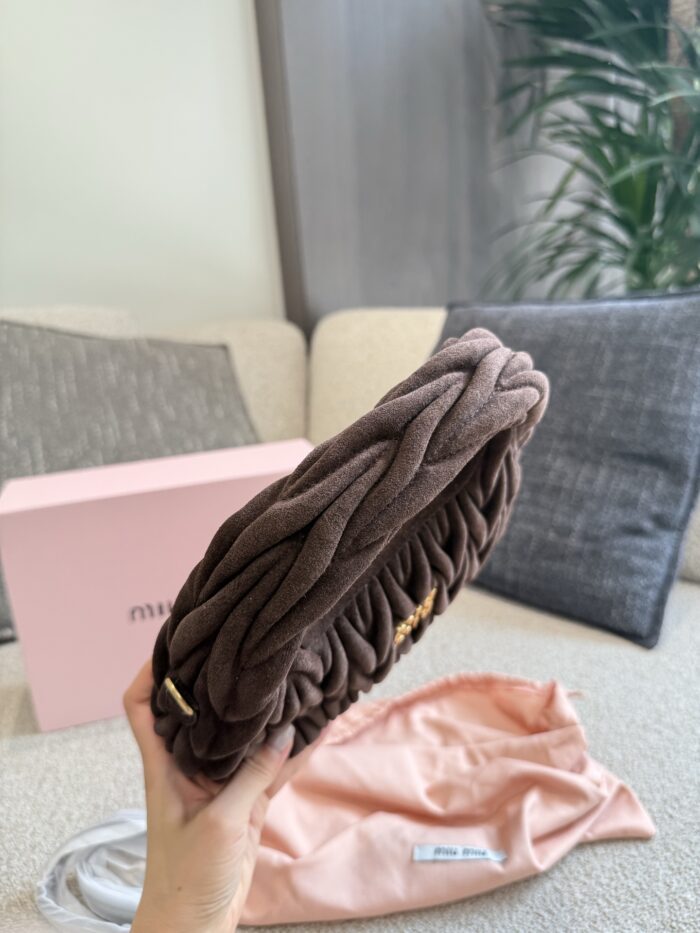 Miu Miu Small Hobo Bag Crumpled Lambskin With Suede Trim Luxuriously Soft Texture Stylish And Versatile - Image 3