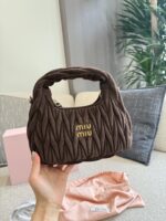 Miu Miu Small Hobo Bag Crumpled Lambskin With Suede Trim Luxuriously Soft Texture Stylish And Versatile - Image 4