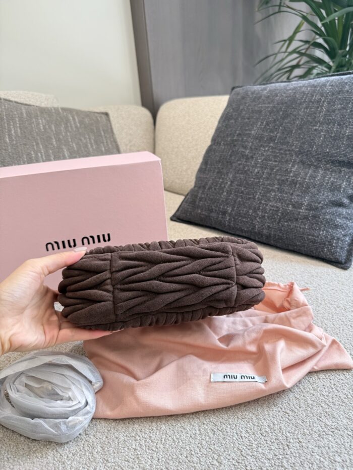 Miu Miu Small Hobo Bag Crumpled Lambskin With Suede Trim Luxuriously Soft Texture Stylish And Versatile - Image 5