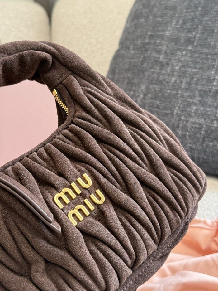 Miu Miu Small Hobo Bag Crumpled Lambskin With Suede Trim Luxuriously Soft Texture Stylish And Versatile - Image 6