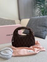 Miu Miu Small Hobo Bag Crumpled Lambskin With Suede Trim Luxuriously Soft Texture Stylish And Versatile - Image 8