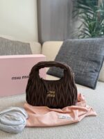 Miu Miu Small Hobo Bag Crumpled Lambskin With Suede Trim Luxuriously Soft Texture Stylish And Versatile - Image 9