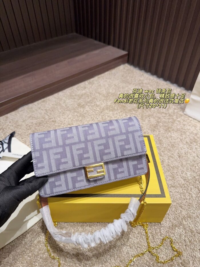 Fendi Monogram Series Woc Chain Bag Gold-Tone Chain For Crossbody Wear Exquisite Vintage Charm - Image 1