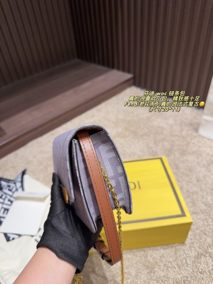 Fendi Monogram Series Woc Chain Bag Gold-Tone Chain For Crossbody Wear Exquisite Vintage Charm - Image 3