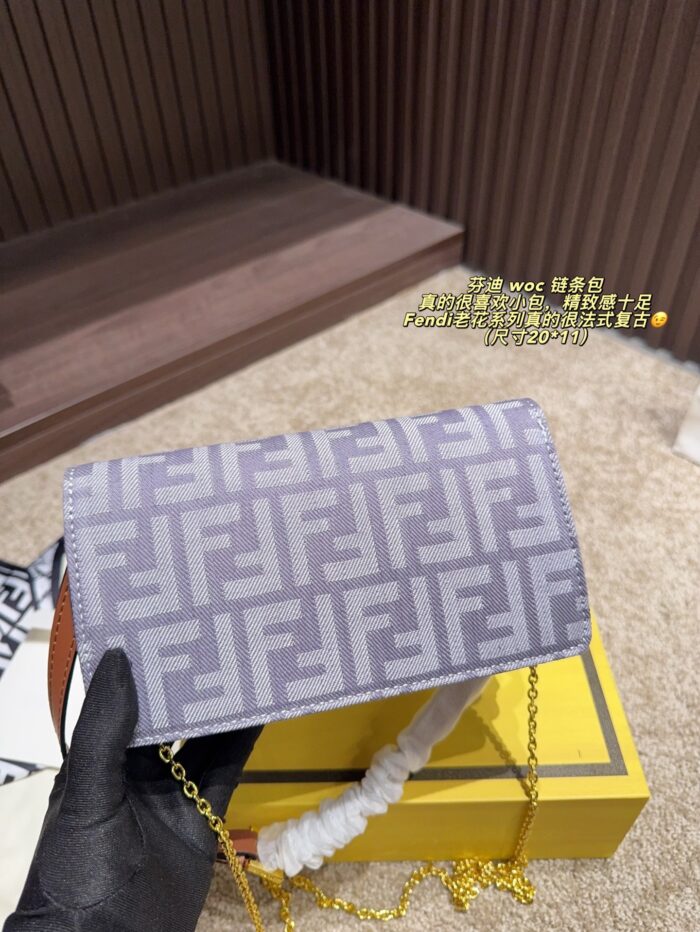 Fendi Monogram Series Woc Chain Bag Gold-Tone Chain For Crossbody Wear Exquisite Vintage Charm - Image 4