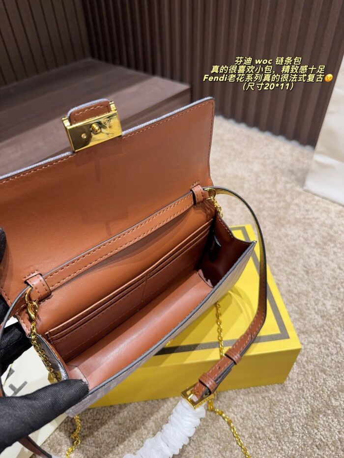 Fendi Monogram Series Woc Chain Bag Gold-Tone Chain For Crossbody Wear Exquisite Vintage Charm - Image 8