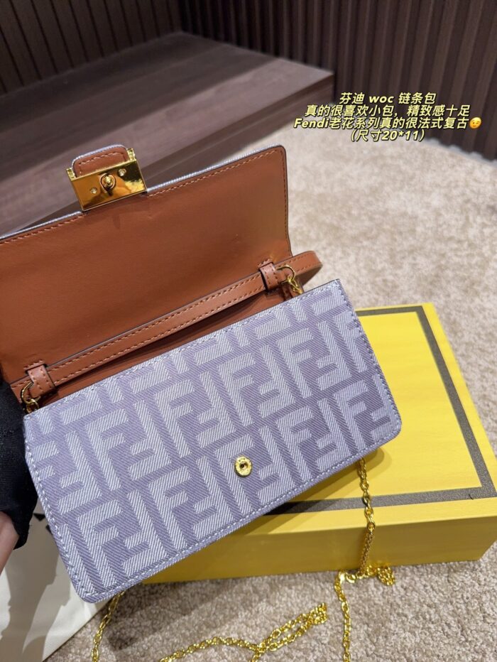 Fendi Monogram Series Woc Chain Bag Gold-Tone Chain For Crossbody Wear Exquisite Vintage Charm - Image 9
