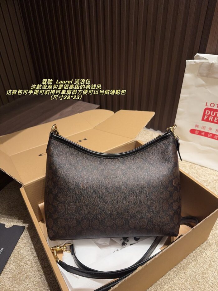 Coach Laurel Wander Bag - Vintage Print With Brown And Black Accents Classic Heritage Style Handheld, Crossbody, Or Shoulder Carry Commuter Bag Generous Capacity Zip Closure - Image 2