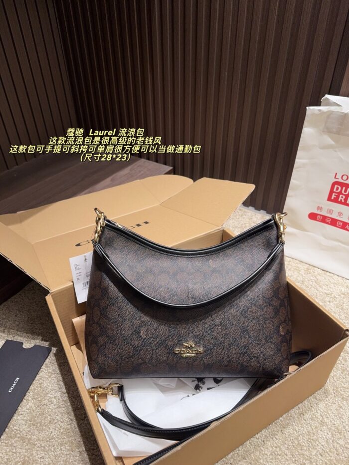 Coach Laurel Wander Bag - Vintage Print With Brown And Black Accents Classic Heritage Style Handheld, Crossbody, Or Shoulder Carry Commuter Bag Generous Capacity Zip Closure - Image 3