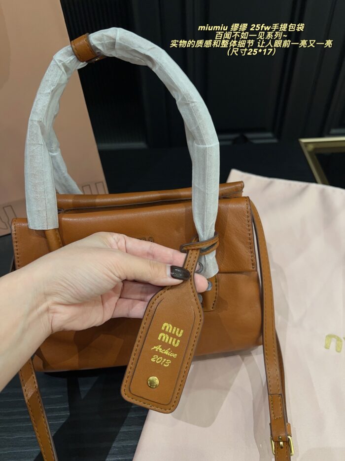 Miu Miu 25Fw 'Seeing Is Believing' Collection Handbag Triple Compartment Distressed Logo Structured Silhouette - Image 6