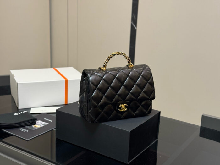 Chanel 24B Black Gold Chain Handle Bag Twisted Chain Polished Oil-Waxed Lambskin Light Gold Hardware - Image 1