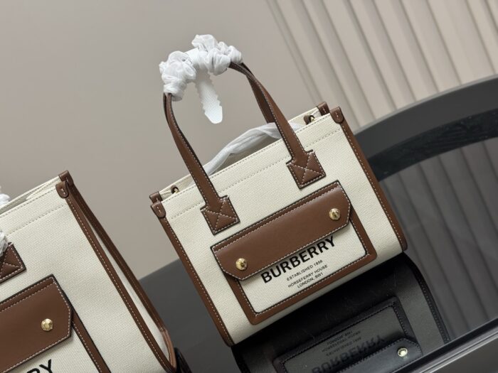 Burberry Freya Canvas Tote Bag Retro College Style Pink - Image 5
