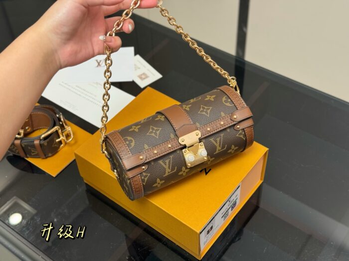 Louis Vuitton Monogram Papillon Trunk Cylindrical Flap Lock Clasp Bag With Wide Shoulder Strap And Chain, Large Capacity - Image 2