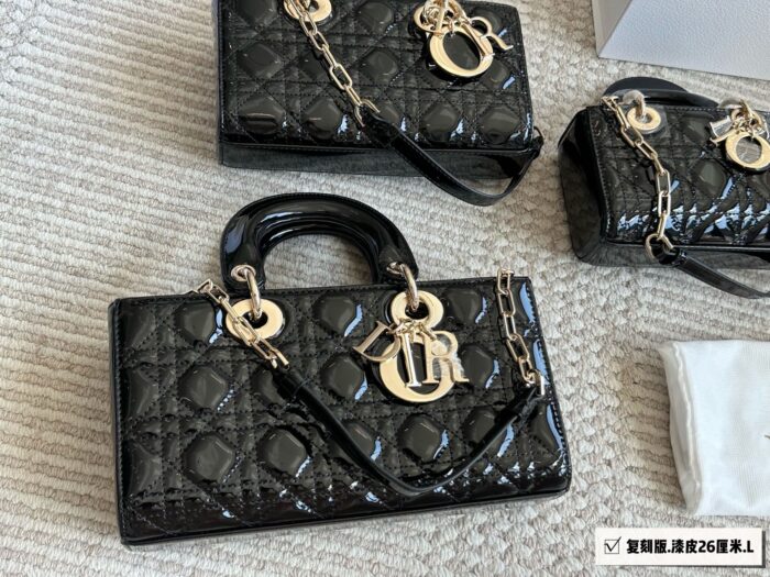 Dior D-Joy Patent Leather Diamond Quilted Handbag - Multiple Carry Options - New Arrival - Image 2