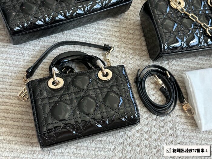 Dior D-Joy Patent Leather Diamond Quilted Handbag - Multiple Carry Options - New Arrival - Image 9